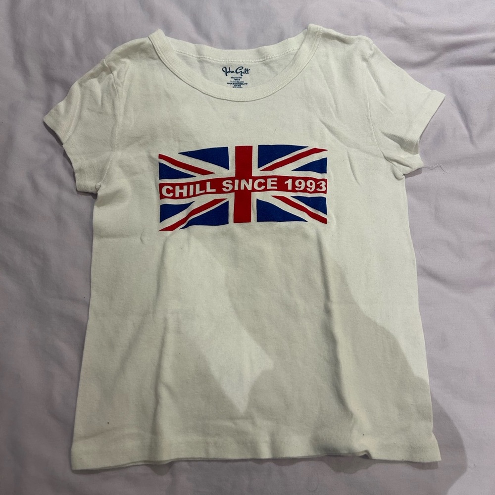 Brandy Melville White Tee with Union Jack Graphic